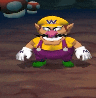 a cartoon character wearing a yellow hat with a w on it
