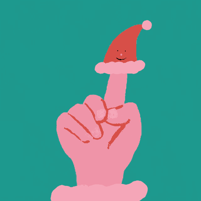 a pink finger is wearing a santa hat