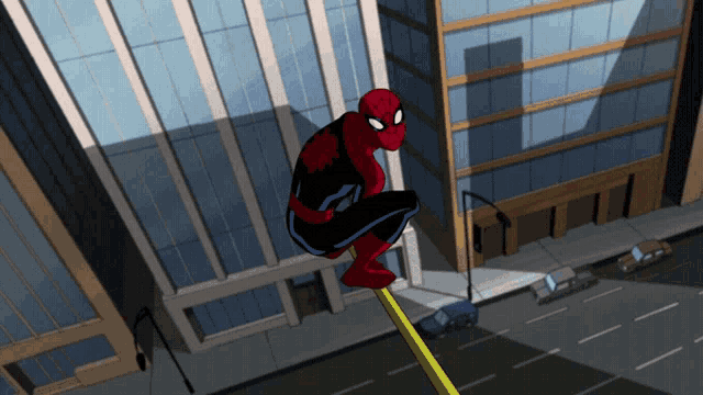 a cartoon of a spider man standing on a pole