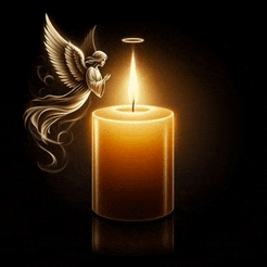 a candle with an angel sitting on it