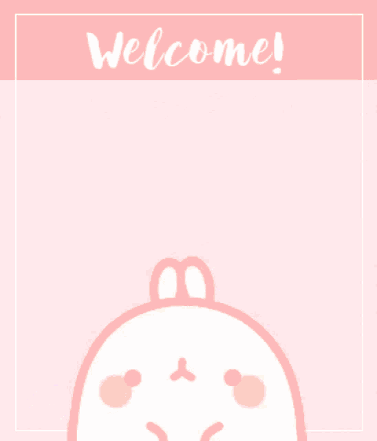 a pink welcome sign with a bunny and rainbow