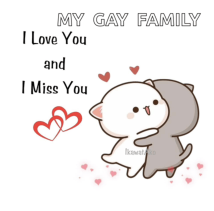 a cartoon of two cats hugging each other with the words `` i love you and i miss you ''