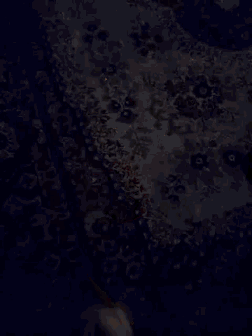 a person 's hand is making a circle with their fingers in the dark