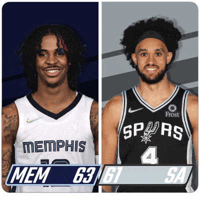 two men in basketball uniforms one from memphis and one from the spurs