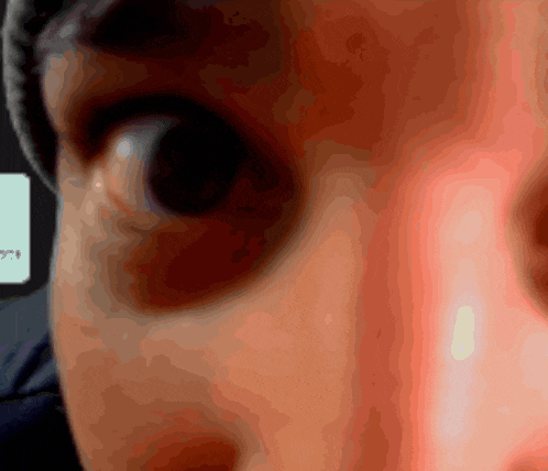 a close up of a person 's face with the word ' off ' visible