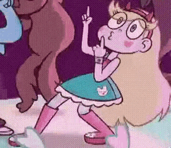star butterfly from star vs the forces of evil is standing next to a teddy bear .