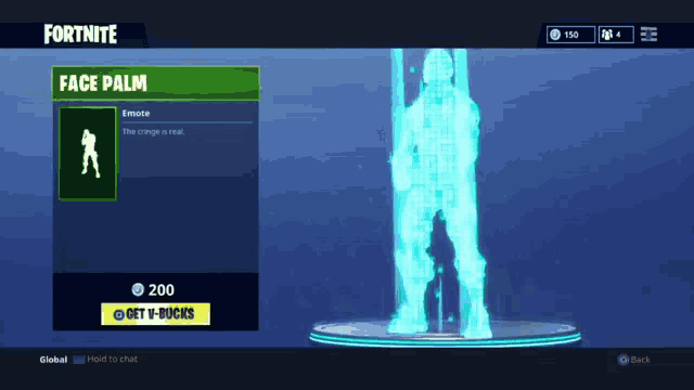 a video game screen shows a face palm emote for 200 bucks