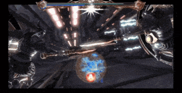 a video game is being played in a dark room with a red a in the middle
