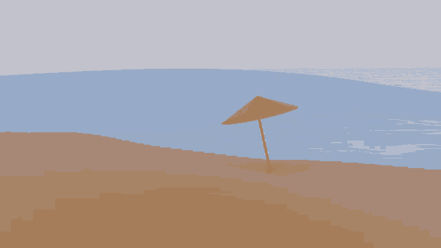 a red flag is stuck in the sand on a beach