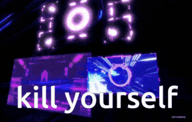 a screen displays the words kill yourself in white letters