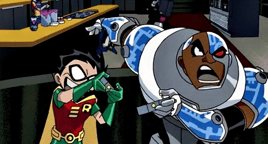 a cartoon of robin and cyborg from teen titans