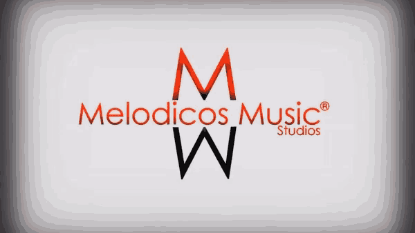 a logo for melodicos music studios is shown in red and black