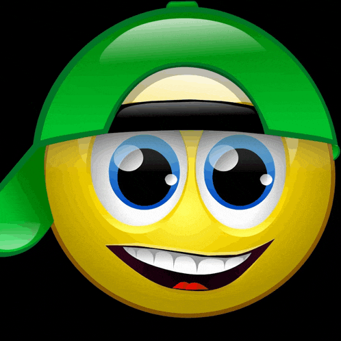 a smiley face wearing a green hat and sunglasses