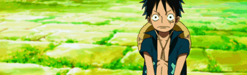 monkey d luffy from one piece is standing in a field with a monkey d luffy backpack on his back .