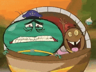 a cartoon character with a pirate hat on is sitting in a bowl