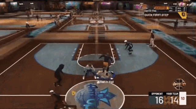 a basketball game is being played with a score of 16 to 14