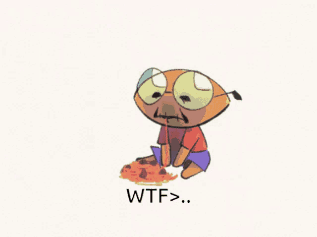 a cartoon drawing of a person with glasses and the words wtf