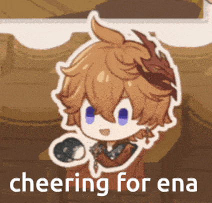 a cartoon of a boy with the words cheering for ena below him