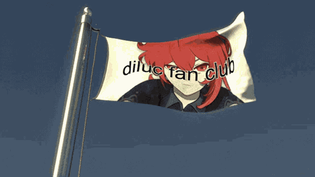 a flag with a picture of a girl and the words diluc fan club