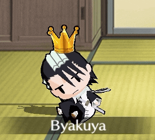 a cartoon character with a crown on his head and the name byakuya