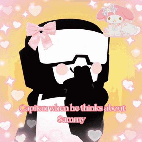 captain when he thinks about sammy is surrounded by pink hearts and stars