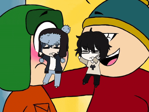 a cartoon drawing of a man holding a smaller boy