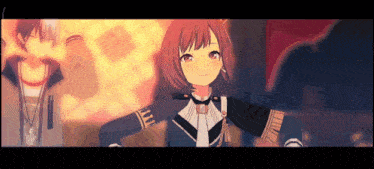 a couple of anime characters are standing next to each other and one of them is smiling .