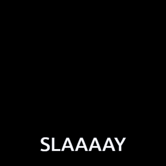a statue of a man in a hat is standing in a dark room with the words slaaaay written on the bottom
