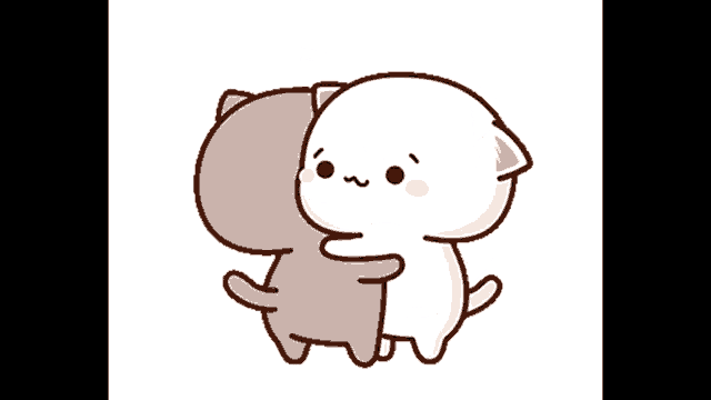 a cartoon cat is holding another cat in its arms .