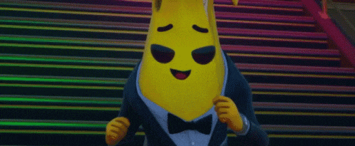 a cartoon character in a tuxedo with a banana head