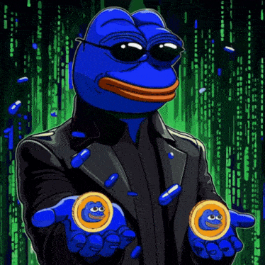 a cartoon of pepe the frog is holding two coins