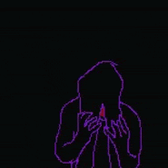 a pixel art of a person with dreadlocks in a dark room with a red and purple background .
