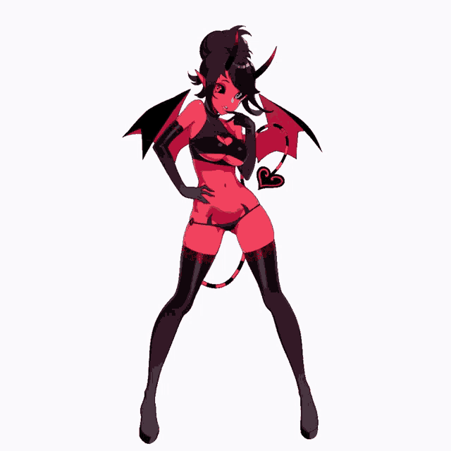 a drawing of a devil with a heart shaped tail