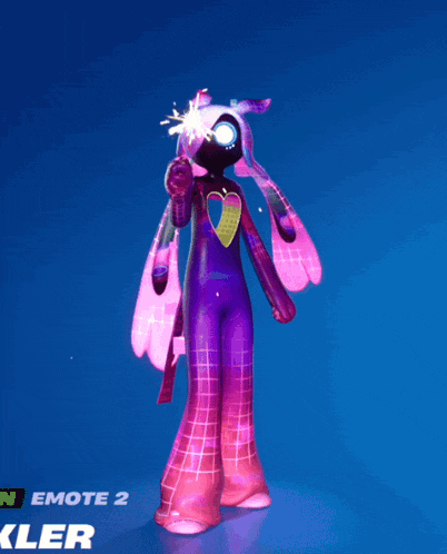 a cartoon character is holding a sparkler in front of a blue background which says emote 2 kler