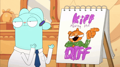 a cartoon drawing of kiff making the diff with a cat
