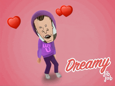 a cartoon of a man wearing a purple sweater that says luv u on it