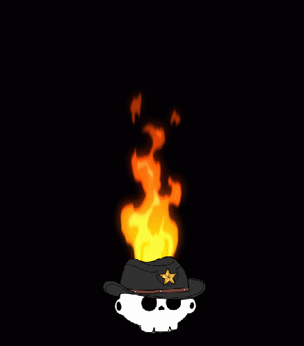 a cartoon skull wearing a cowboy hat with a star on it