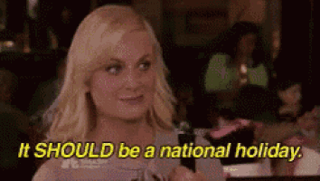 a woman says it should be a national holiday in yellow letters