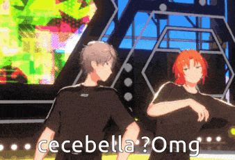 a couple of anime characters standing next to each other with the words cecebella omg written on the bottom