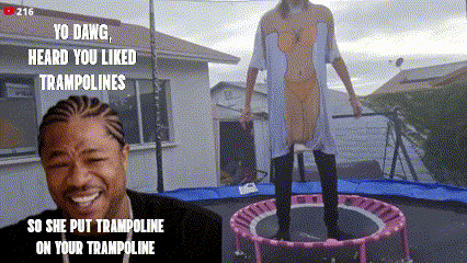 yo dawg heard you liked trampolines so she put trampoline on your trampoline written on a screen