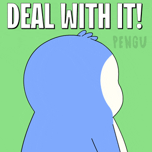 a penguin talking on a cell phone with the words deal with it pengu behind it