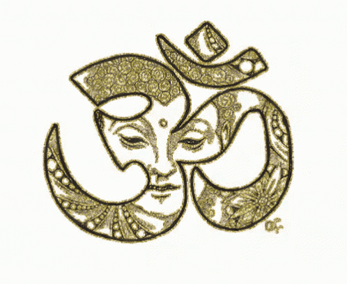 a drawing of an om symbol with a face inside