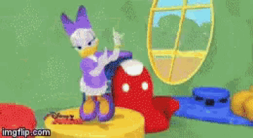 a cartoon of daisy duck standing on a table