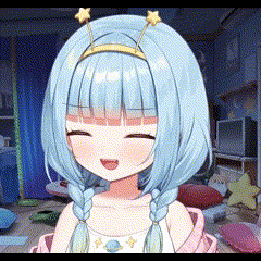 a girl with blue hair and a headband with stars on it is smiling .