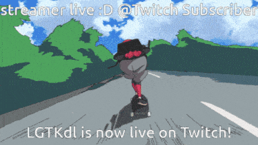 a cartoon of a person on a skateboard with the words streamer live : d @ twitch subscriber
