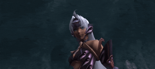 a video game character with a purple armor on