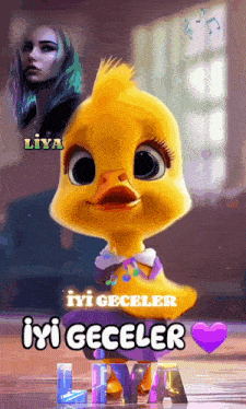 a picture of a cartoon duck with the words iyi geceler on it