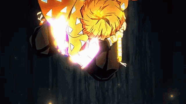 a person is flying through the air with a glowing light coming out of their mouth .