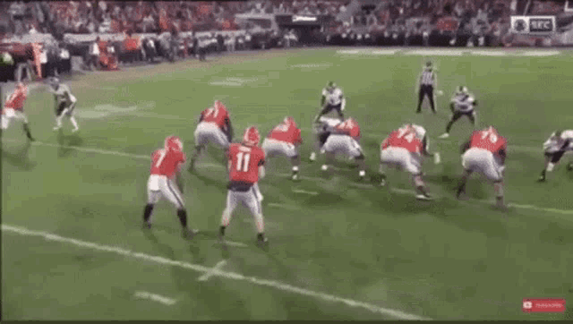 a football game is being played on a field with a referee in the background .