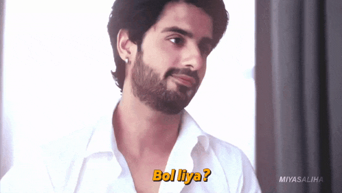 a man with a beard says bol iya in yellow letters